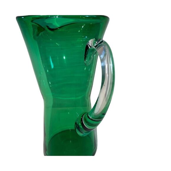 Green Glass Pinched Lip Hand Blown Pitcher - Picture 4 of 9